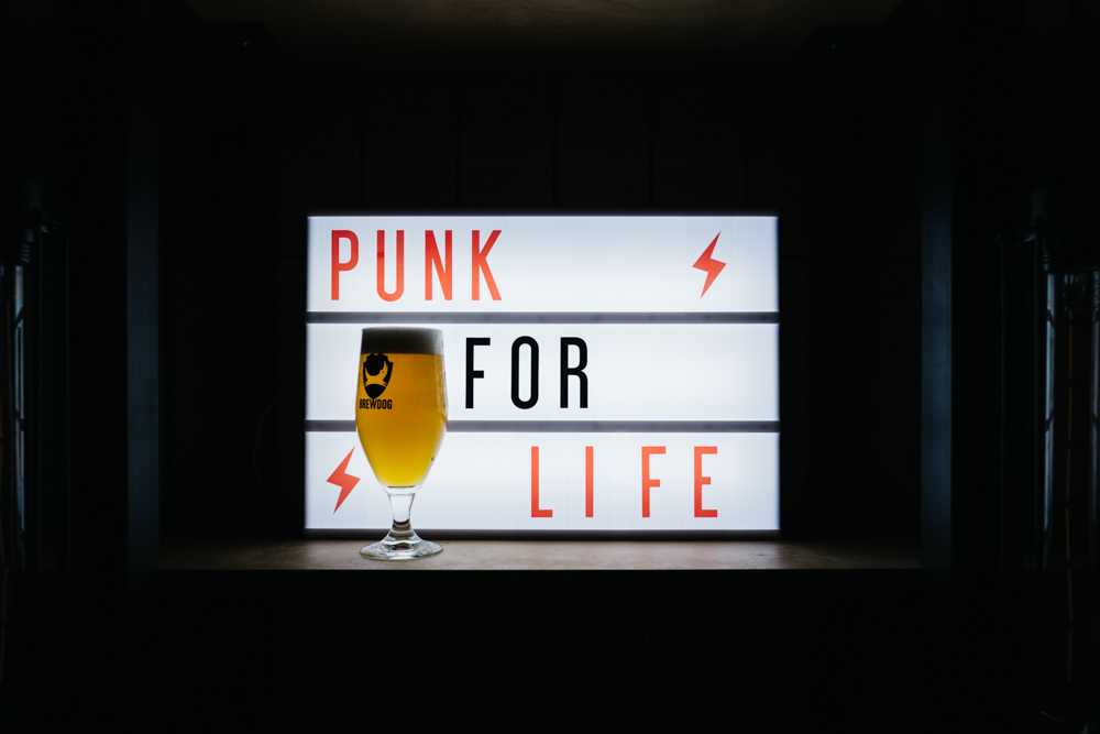Beer and "Punk for Life" lighted sign