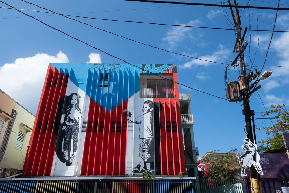 Boy and girl with Puerto Rico flag street art