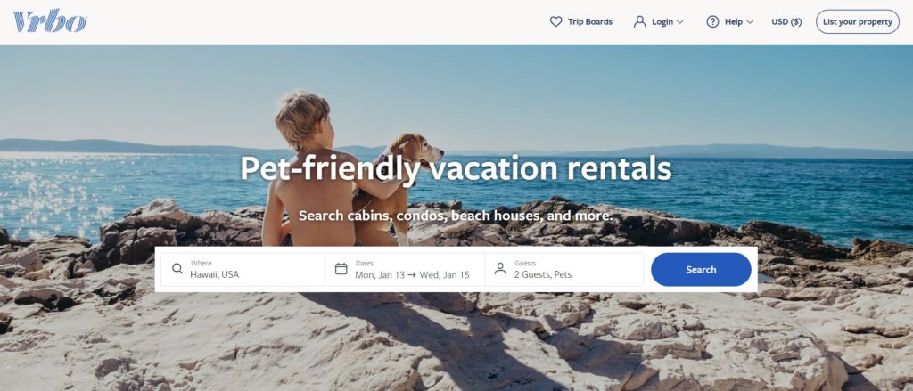 VRBO pet friendly vacation rentals