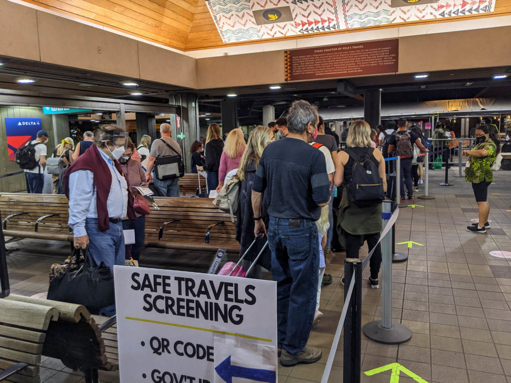 Kona airport covid screening line